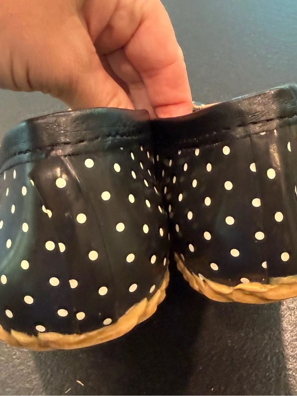 Chooka Petite Dot Rubber Rain Flats Black Polka Dot Bow Rain Shoes Size 7